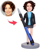 Business Woman with Pencil Custom Bobbleheads