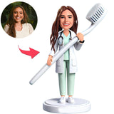 Female Dentist Holding Toothbrush Custom Bobbleheads