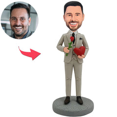Man Holding Roses And Love Heart Custom Bobbleheads