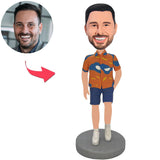 Stylish Man in a Hawaiian Shirt Custom Bobbleheads With Engraved Text