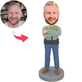 Man Engineer Holding Shoulders Custom Bobbleheads With Engraved Text