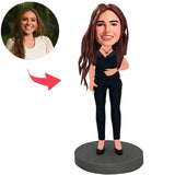 Black Suit Female Custom Bobbleheads With Engraved Text