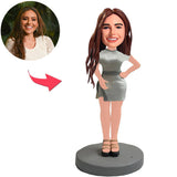 Beautiful Girl In Short Skirt Custom Bobbleheads With Engraved Text