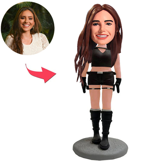 Handsome Woman with Gun Custom Bobbleheads
