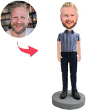 Man In Striped Shirt Custom Bobbleheads With Engraved Text