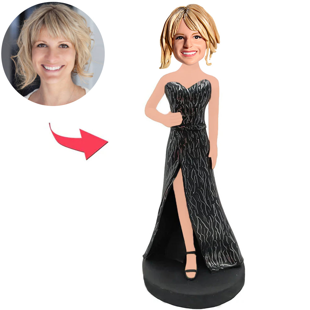 Beautiful Woman in Black Dress Custom Bobbleheads