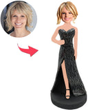 Beautiful Woman in Black Dress Custom Bobbleheads With Engraved Text