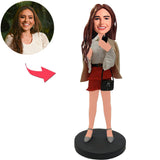 Woman Holding Mobile Phone Custom Bobbleheads With Engraved Text