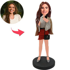 Woman Holding Mobile Phone Custom Bobbleheads