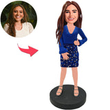 Woman In Blue Suit Custom Bobbleheads With Engraved Text