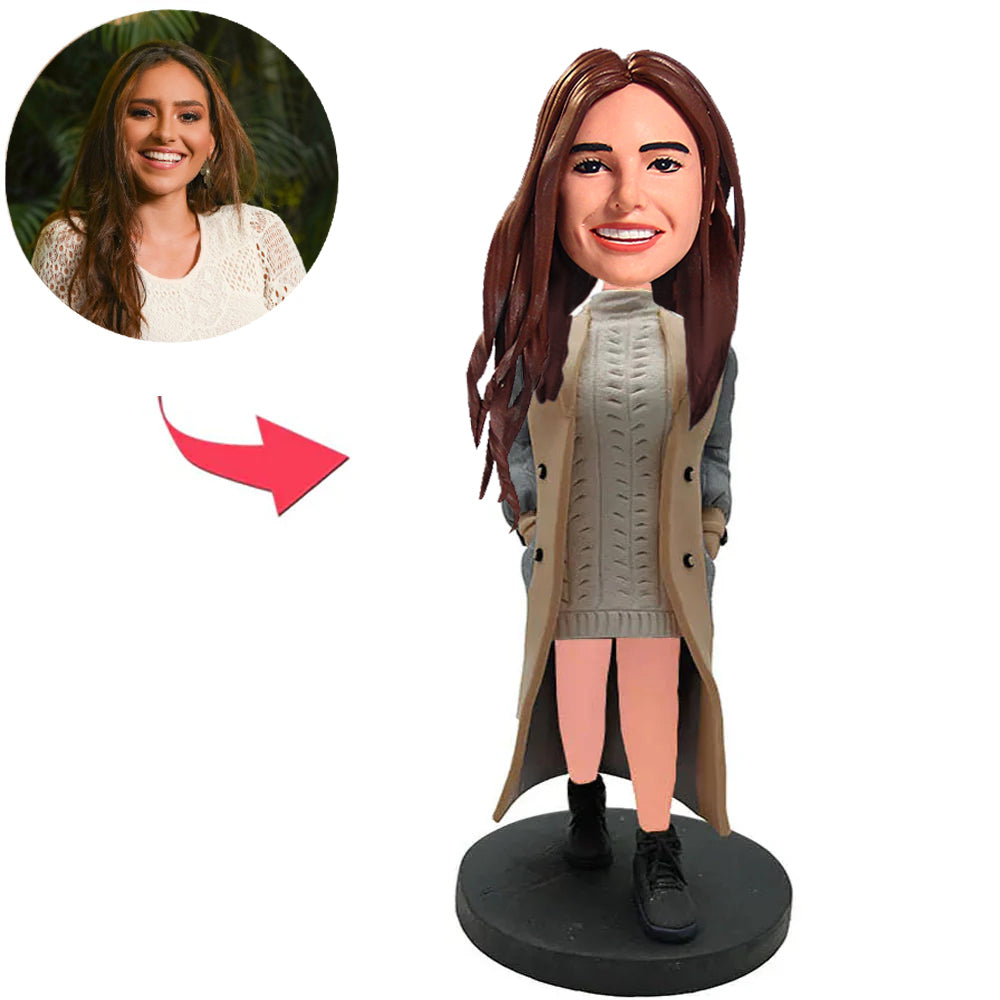Woman in Trench Coat Custom Bobbleheads