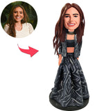 Woman In Fashionable Dress Custom Bobbleheads With Engraved Text