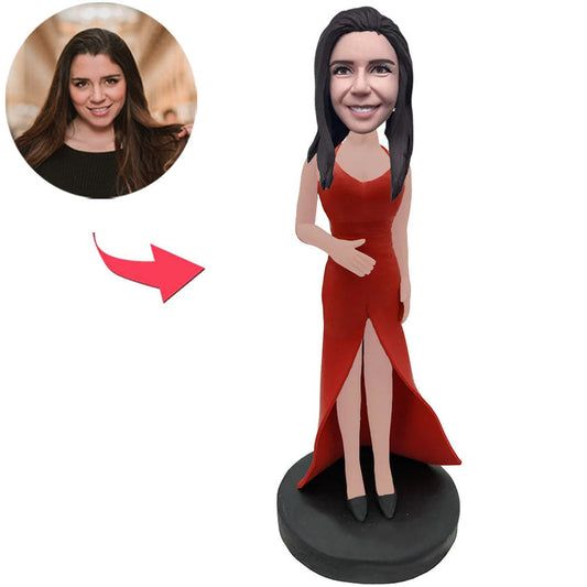 Fashion Woman in Red Dress Custom Bobbleheads