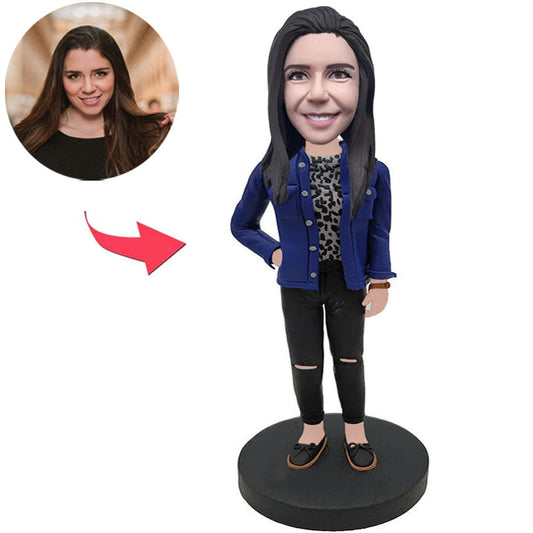 Casual Girl with Hands On Hips Custom Bobbleheads
