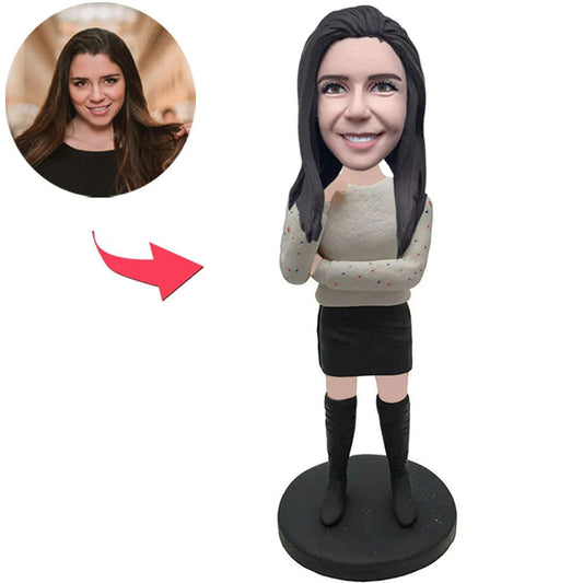 Girl Wearing Sweater Custom Bobbleheads