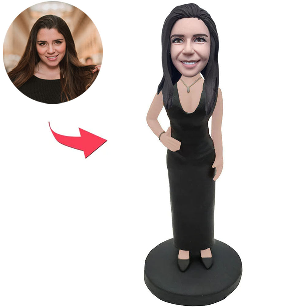 Temperament Woman in Black Dress Custom Bobbleheads