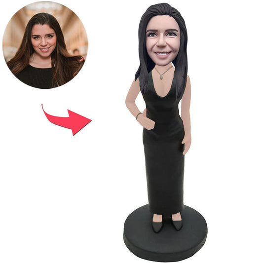 Temperament Woman in Black Dress Custom Bobbleheads