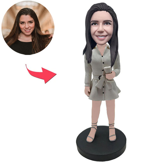 Woman Holding Wine Glass Custom Bobbleheads