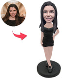 Beautiful Temperament Woman In Black Dress Custom Bobbleheads With Engraved Text