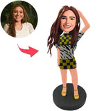 Fashion Girl Wearing A Plaid Skirt Custom Bobbleheads With Engraved Text