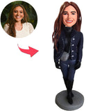 Black Suit Cool Woman Custom Bobbleheads With Engraved Text