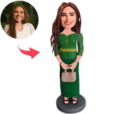 Well-dressed Green Suit Woman Custom Bobbleheads With Engraved Text