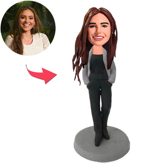 Beautiful Woman with Hands in Pockets Custom Bobbleheads