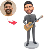 Grey Suit Man Play the Guitar Custom Bobbleheads Add Text