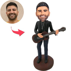 Cool Black Suit Man Play the Guitar Custom Bobbleheads