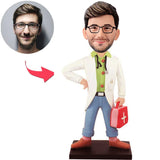 Male Doctor Holding Medicine Cabinet Custom Bobbleheads Add Text
