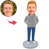 Casual Man in a Hoodie Custom Bobbleheads Add Text