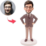 Business Man with Hands on Waist Custom Bobbleheads Add Text
