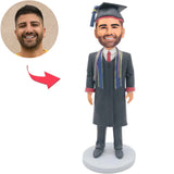 Graduation Boy in Bachelor Uniform Custom Bobbleheads Add Text With Graduation Hat