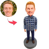 Custom Bobbleheads Man in Plaid Jacket Add Text