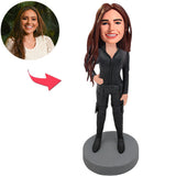 Custom Bobbleheads Black Suit Cool Woman Add Text