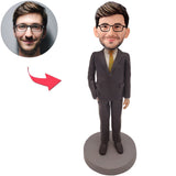 Custom Bobbleheads Black Suit Cool Business Man Add Text