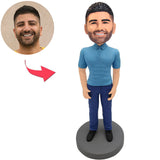 Custom Bobbleheads Handsome Man In Blue Suit Add Text