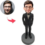 Custom Bobbleheads Cool Man In Black Suit Add Text