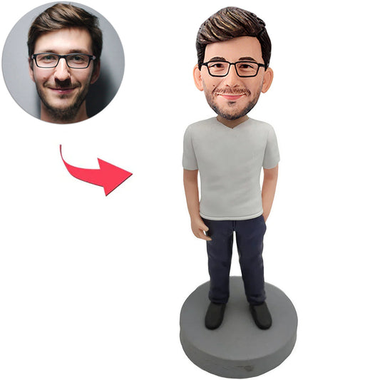 Custom Bobbleheads White Shirt Casual Man