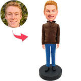 Custom Bobbleheads Man in Brown Coat Add Text