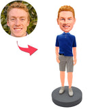 Custom Bobbleheads Blue Shirt Man Add Text