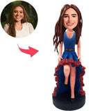 Custom Bobbleheads Girl in Blue Dress Add Text