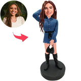 Woman in Blue Dress Holding Bag Custom Bobbleheads Add Text