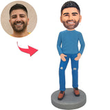 Blue Suit Modern Cool Man Custom Bobbleheads Add Text