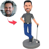 Grey t-shirt Golfer Custom Bobbleheads Add Text