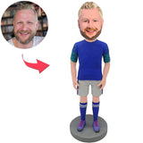 Custom Bobbleheads Blue Shirt Modern Man Add Text
