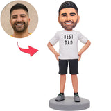 Custom White T-shirt Dad Bobbleheads With Engraved Text