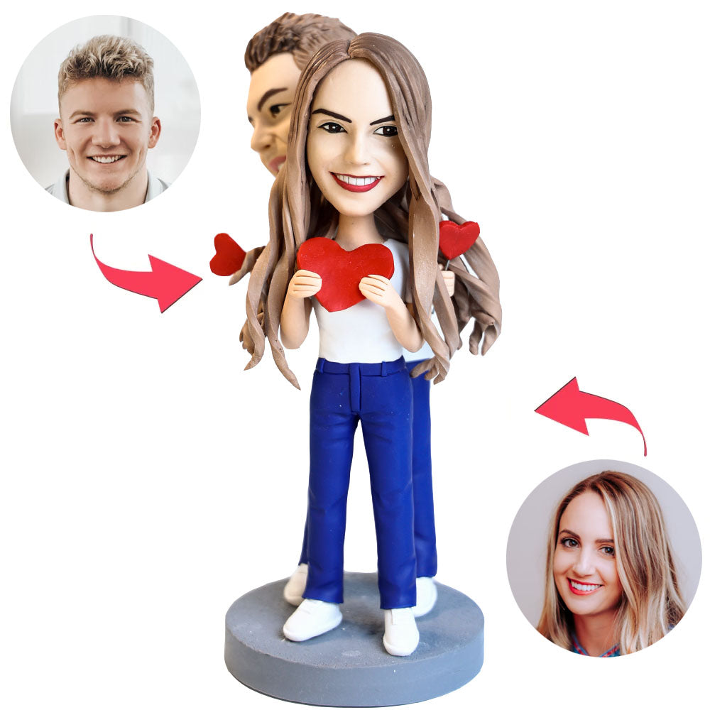 Heart Couple Custom Bobblehead With Engraved Text