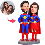 Superhero Couple Custom Bobblehead With Engraved Text