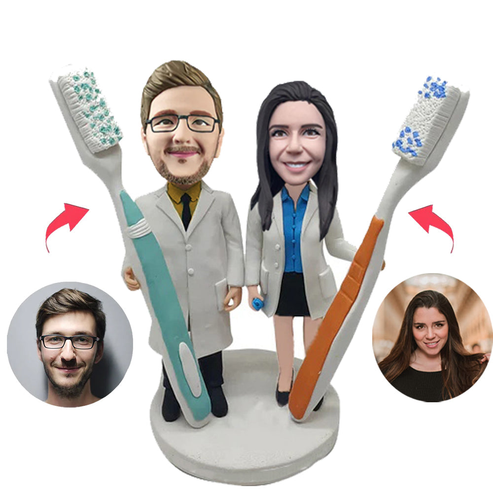 Dentisit Couple Custom Bobblehead With Engraved Text